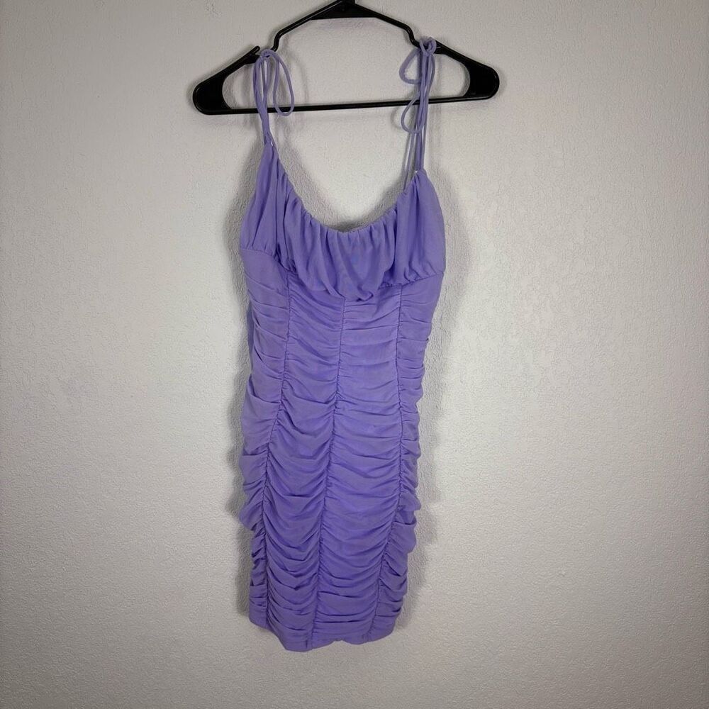 Princess Polly Bright Purple Ruched Mini Dress Tie Strap Size US 12